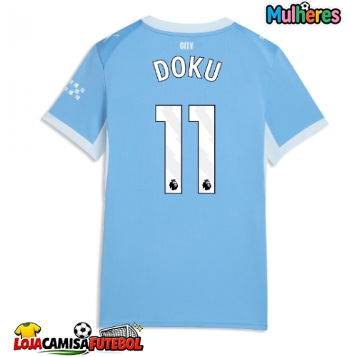 Camisa de Futebol Manchester City Jeremy Doku #11 Equipamento Principal Mulheres 2026-27 Manga Curta
